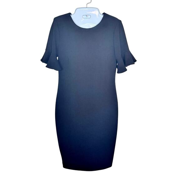 Calvin Klein Sheath Dress Flutter Sleeve Black Gold  Exposed Zipper Women's Sz 4 - Picture 1 of 12